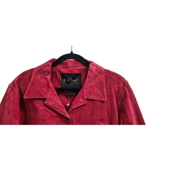 Ashley Stewart Real Leather Jacket Women’s Size 14 Red Suede Button Front Coat - Picture 3 of 12